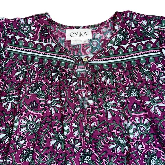 OMIKA Blouse M Floral Boho Dolman Sleeve Linen - Picture 7 of 13